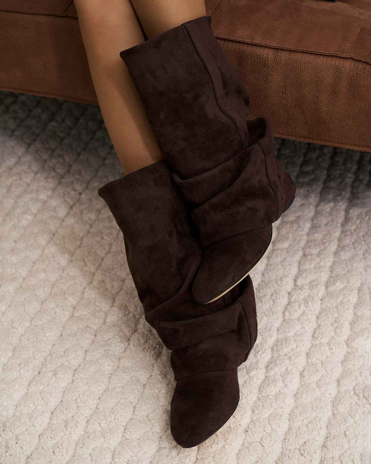 Suede Wedge Slouch Boots