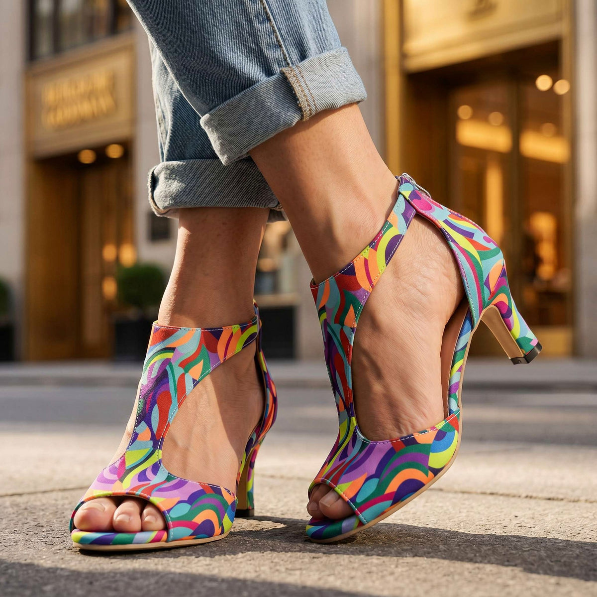 T Strap Open Toe Kitten Heels