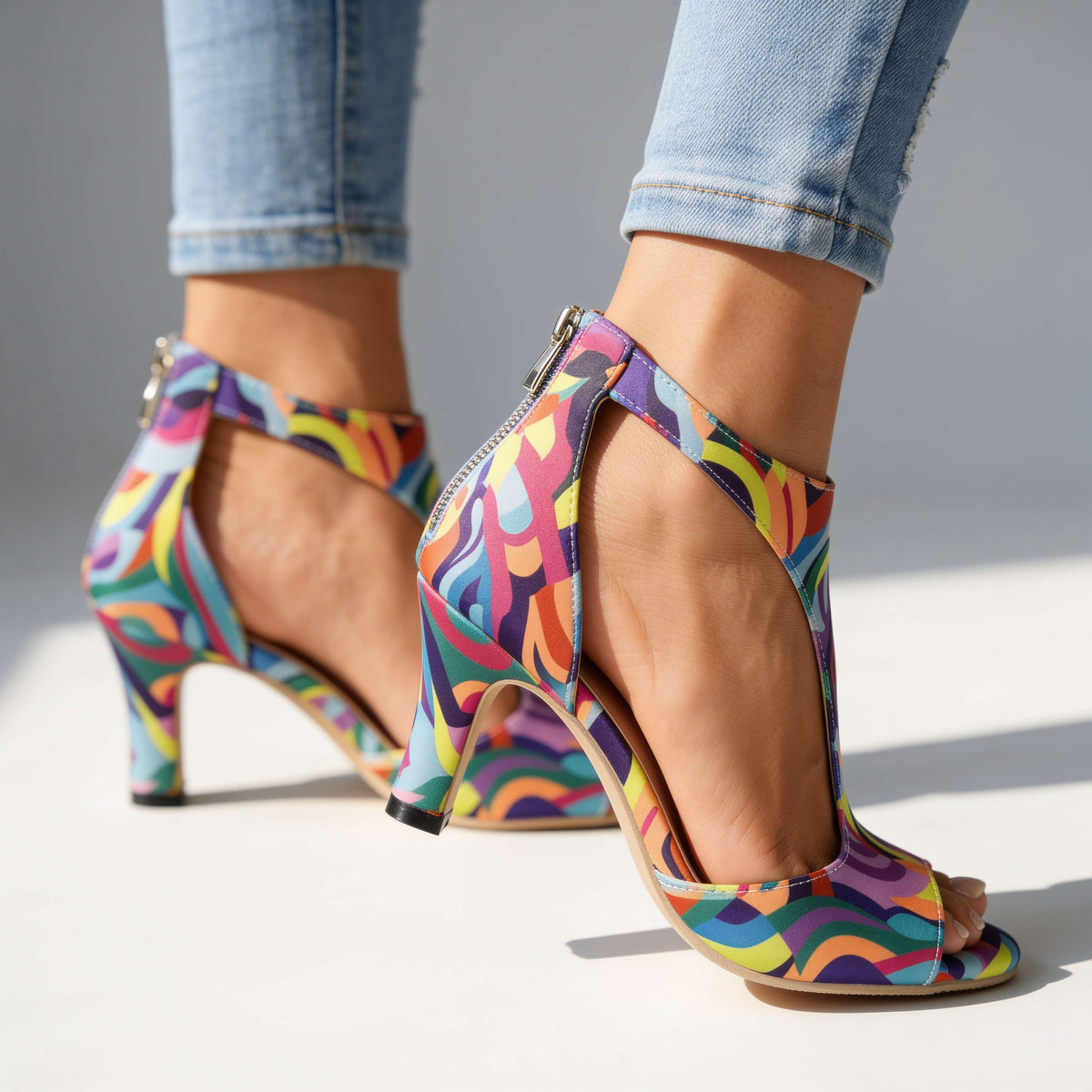 T Strap Open Toe Kitten Heels