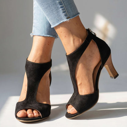 T Strap Open Toe Kitten Heels