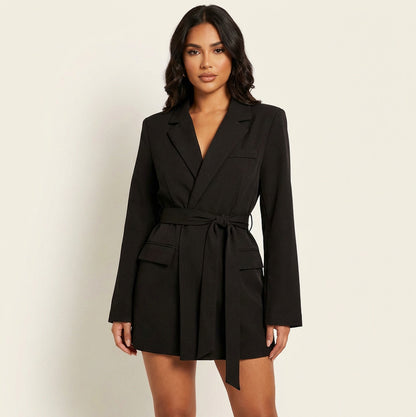 Tie Waist Long Sleeve Blazer Mini Dress