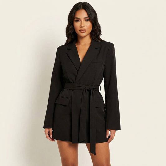 Tie Waist Long Sleeve Blazer Mini Dress