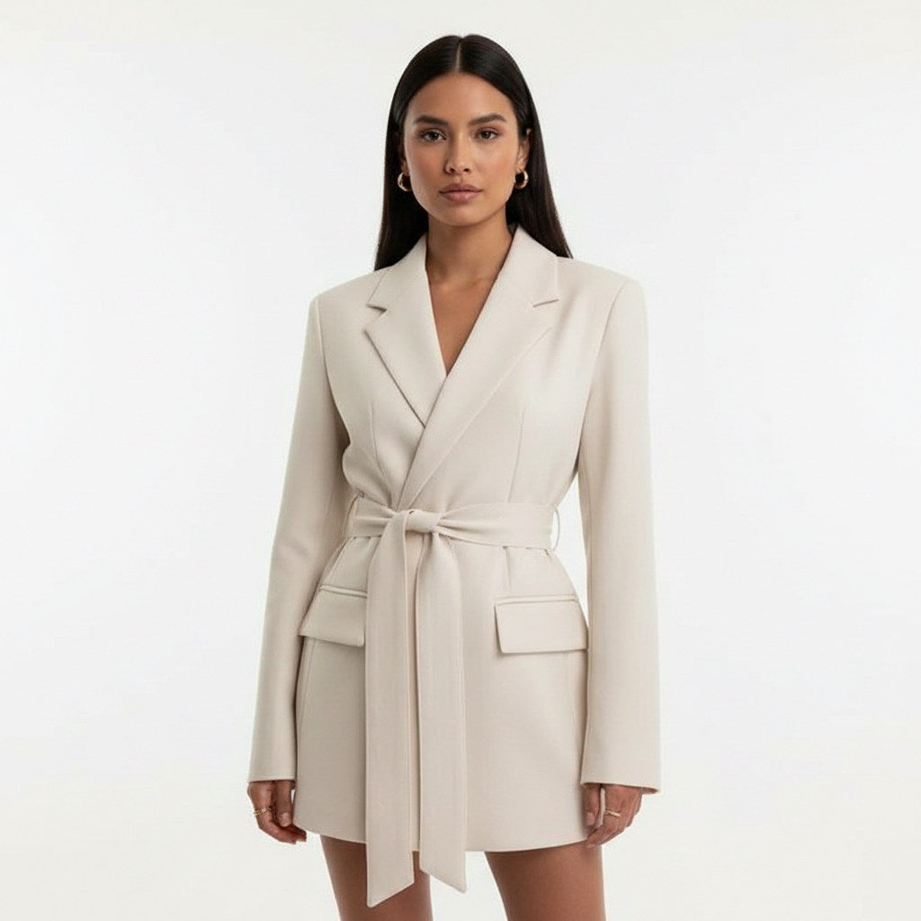 Tie Waist Long Sleeve Blazer Mini Dress
