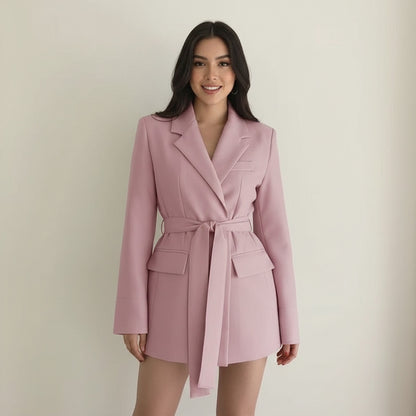 Tie Waist Long Sleeve Blazer Mini Dress