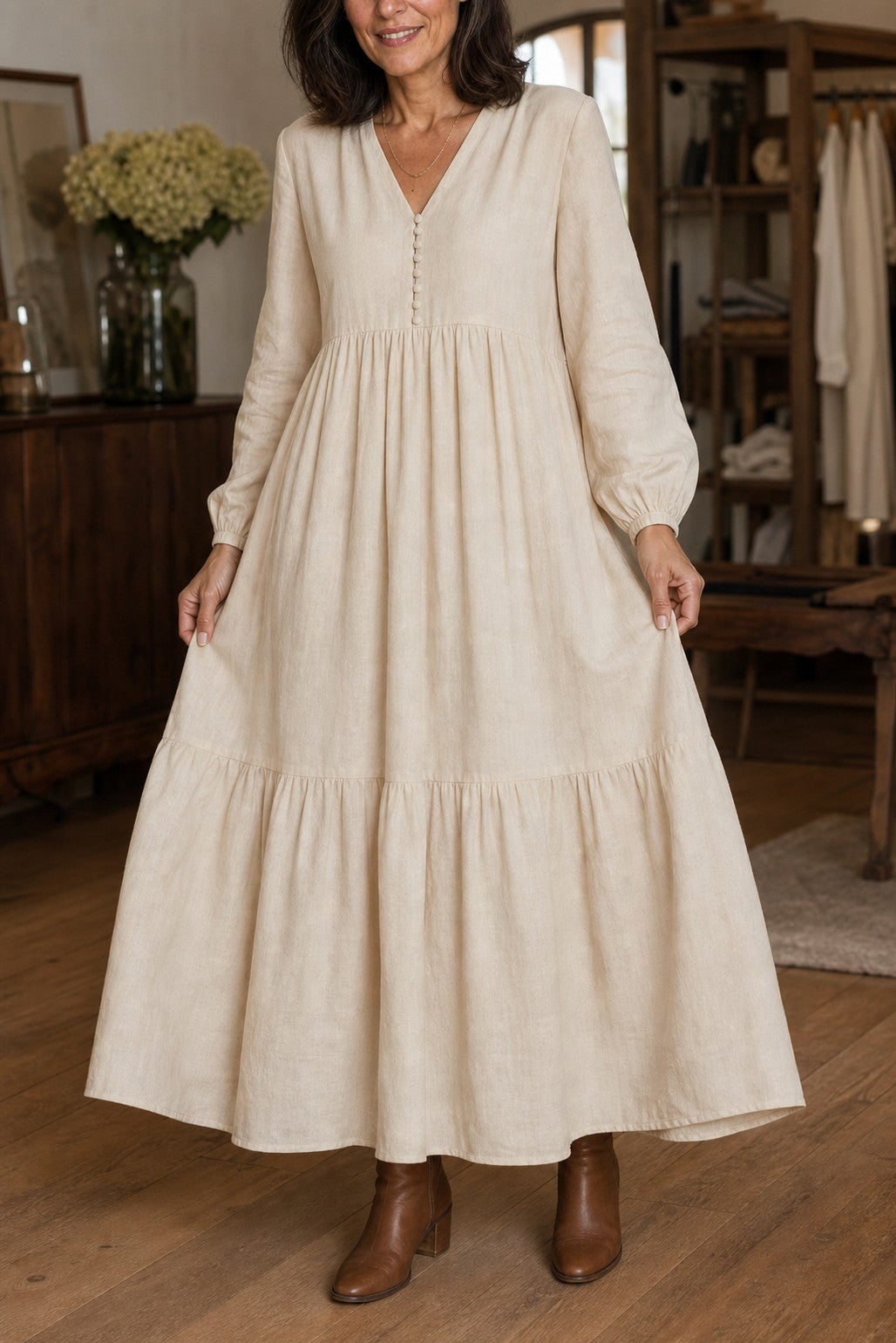 Tiered Long Sleeve Maxi Dress