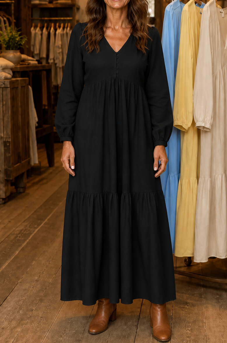 Tiered Long Sleeve Maxi Dress