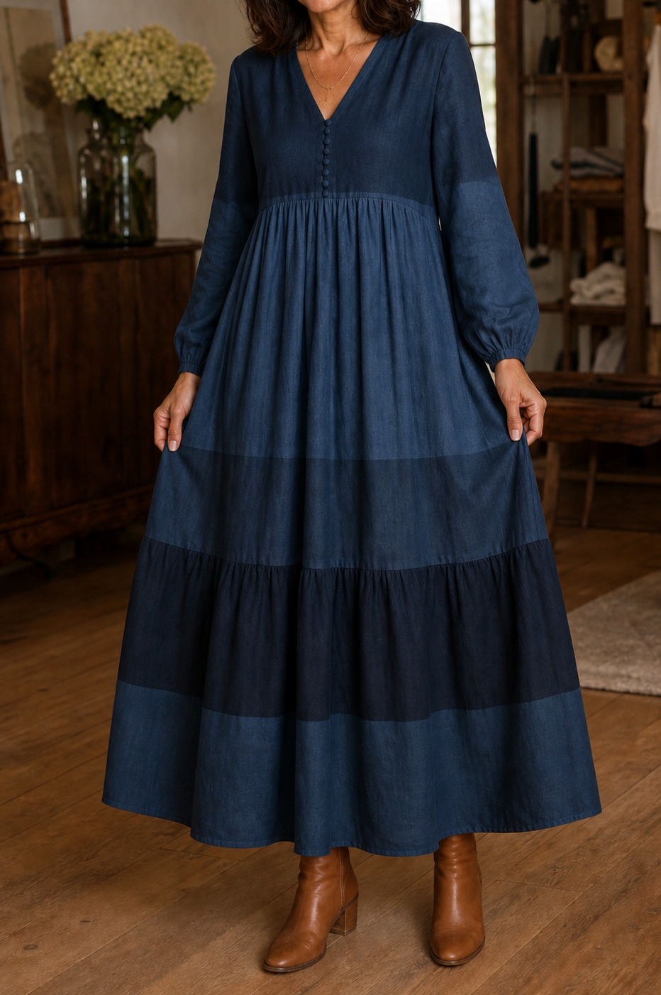 Tiered Long Sleeve Maxi Dress