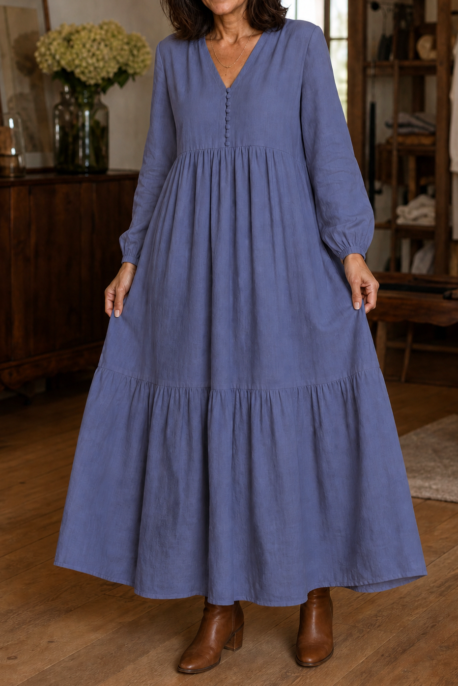 Tiered Long Sleeve Maxi Dress