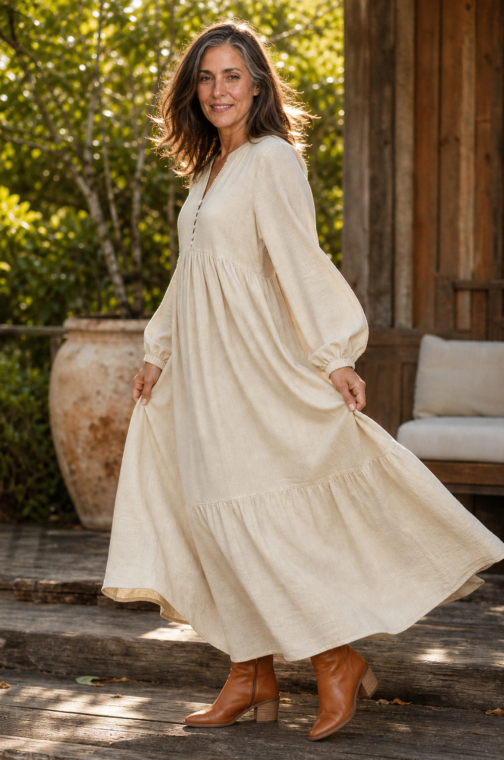 Tiered Long Sleeve Maxi Dress