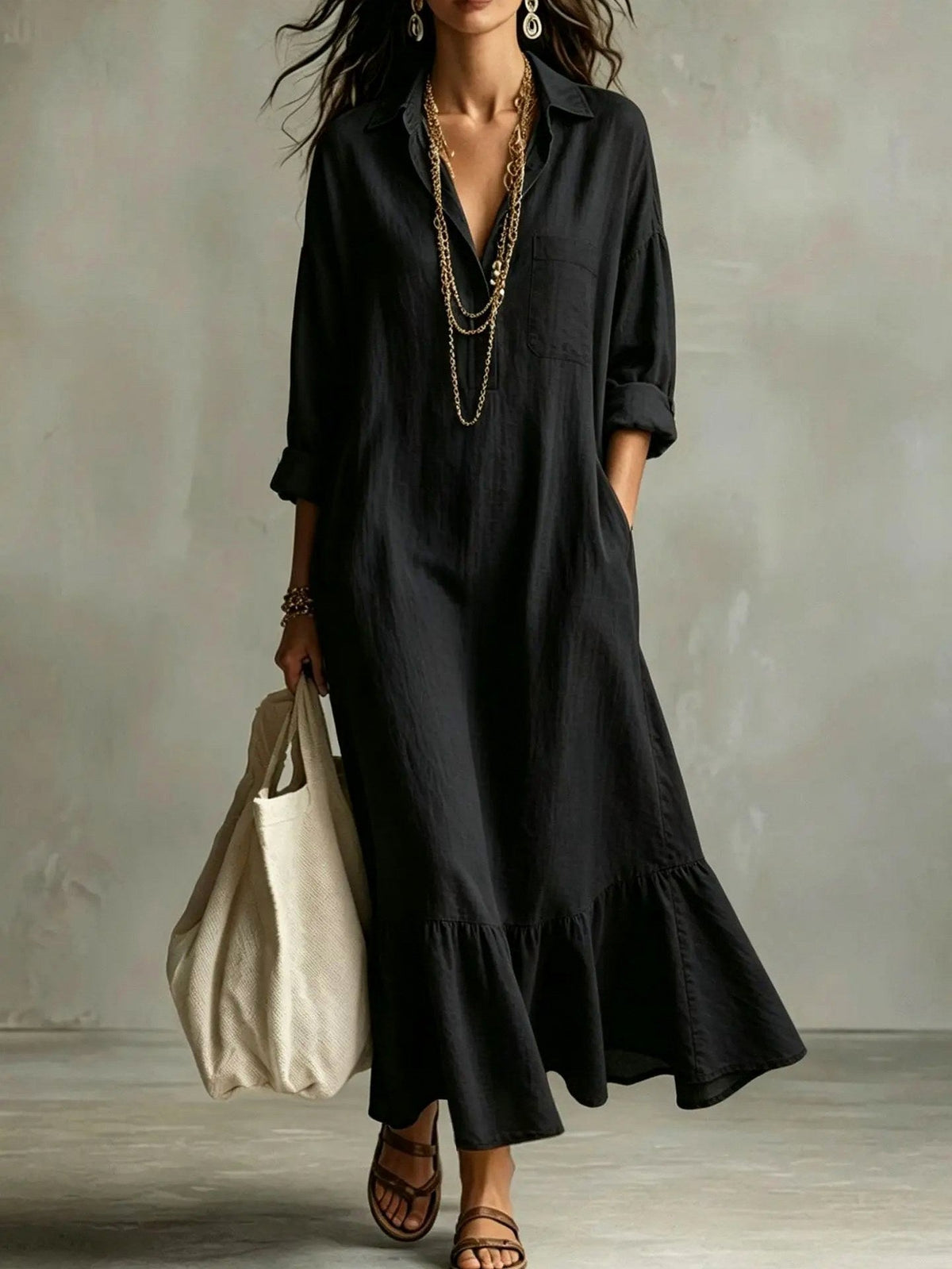 Tiered Maxi Shirt Dress