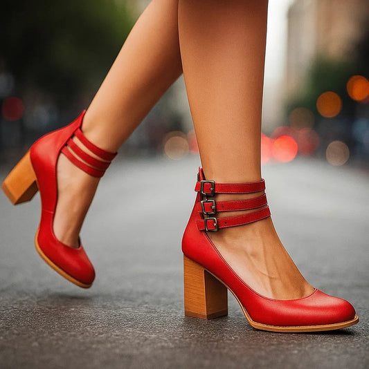 Triple Strap Block Heel Pumps