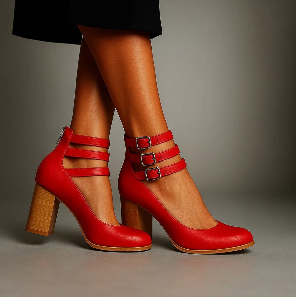 Triple Strap Block Heel Pumps