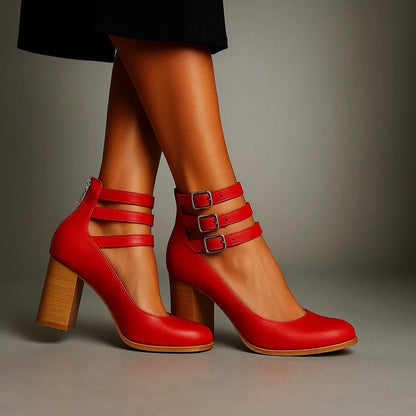 Triple Strap Block Heel Pumps