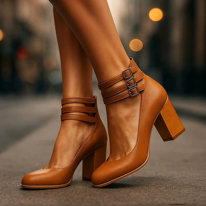 Triple Strap Block Heel Pumps