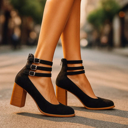 Triple Strap Block Heel Pumps