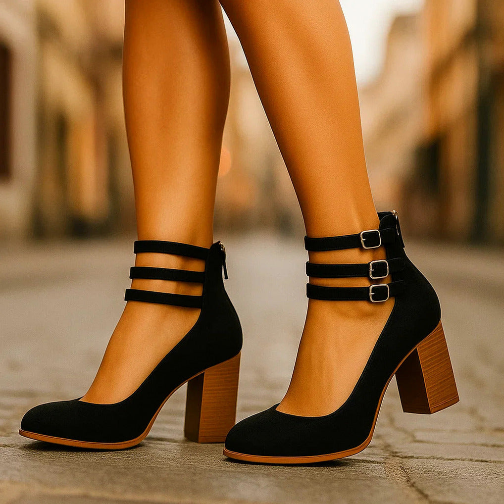 Triple Strap Block Heel Pumps