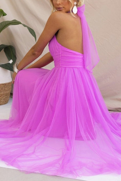 Tulle Halter Tie Neck Midi Dress