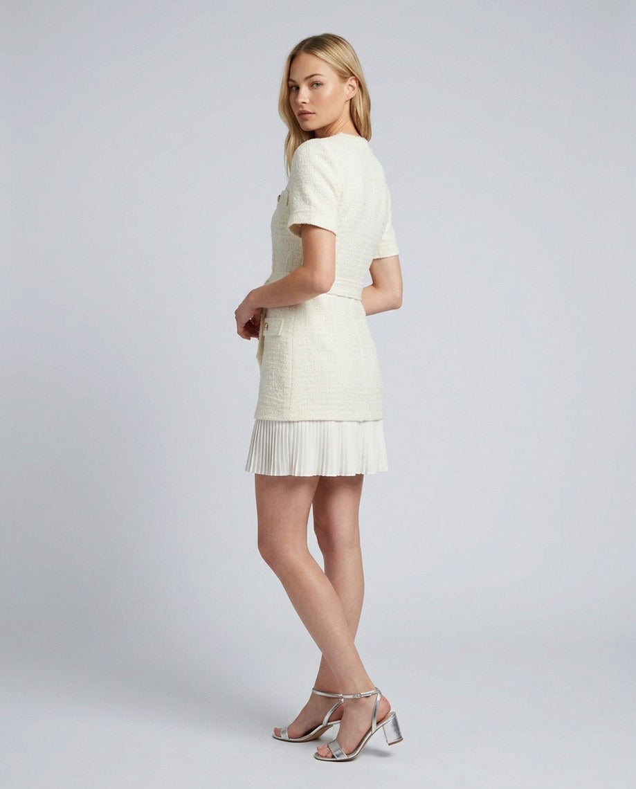 Tweed Belted Pleated Mini Dress