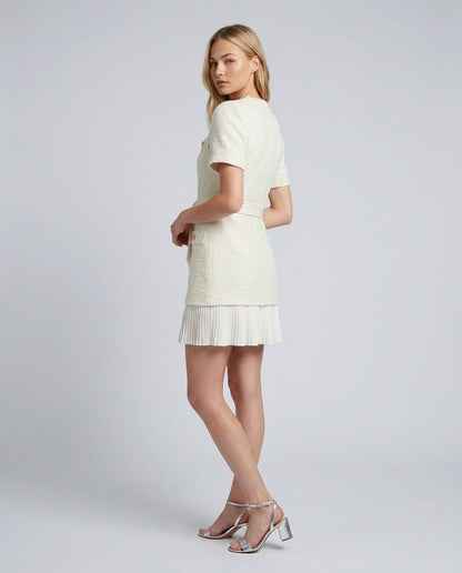 Tweed Belted Pleated Mini Dress