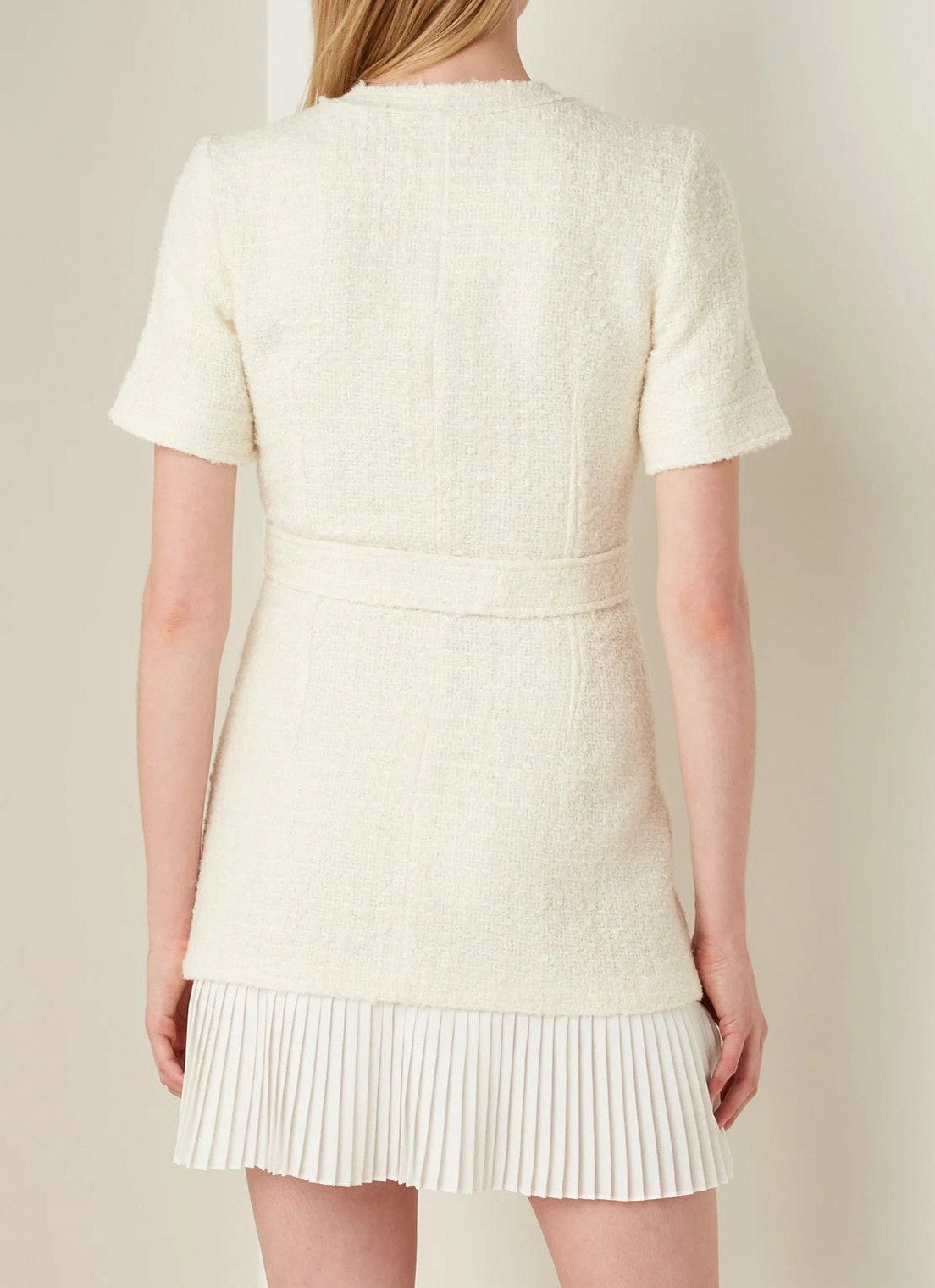 Tweed Belted Pleated Mini Dress
