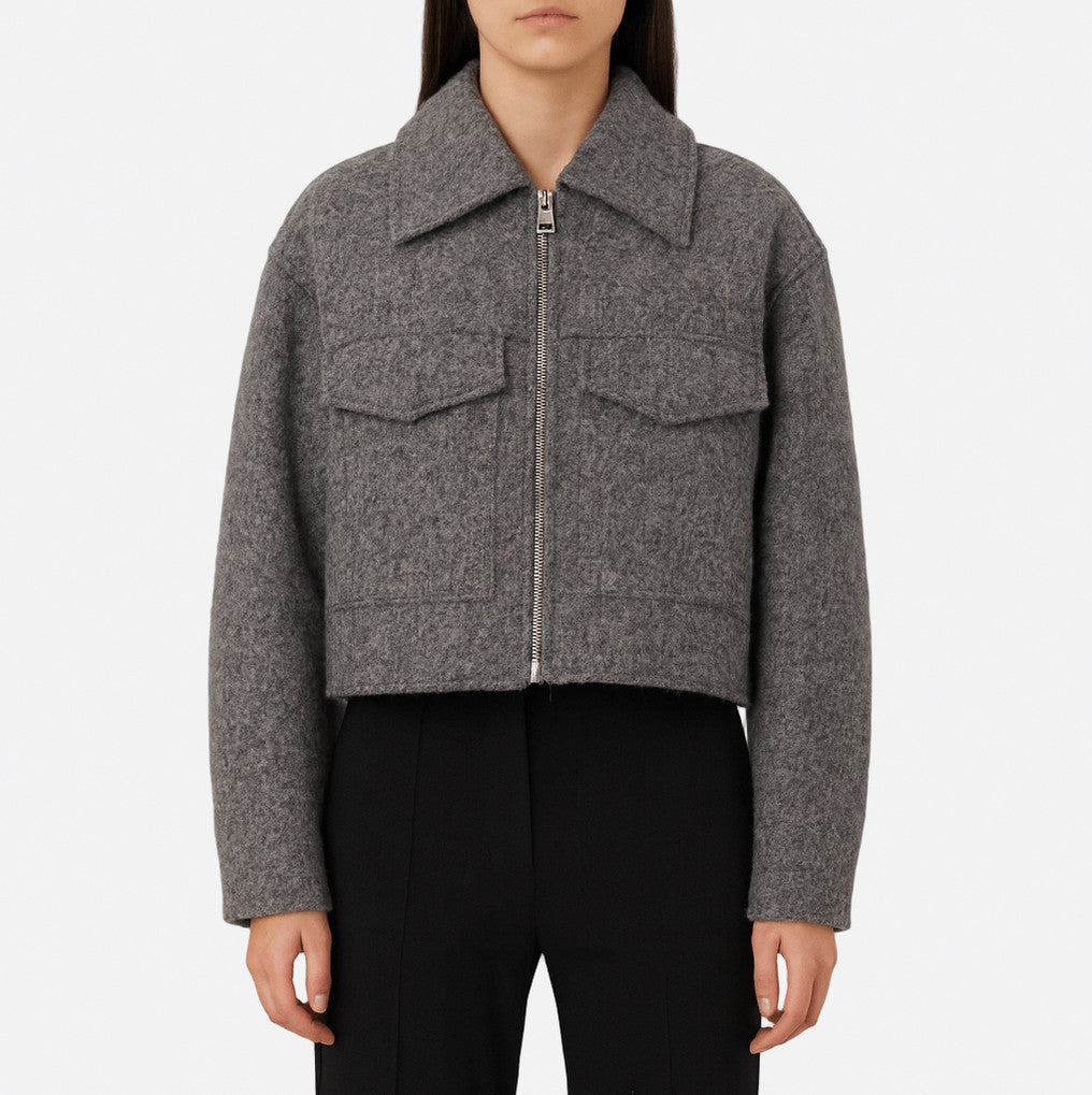 Tweed Collared Zip Cropped Jacket