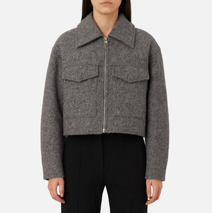 Tweed Collared Zip Cropped Jacket