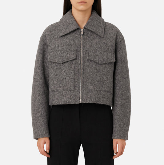 Tweed Collared Zip Cropped Jacket