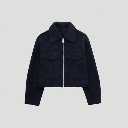 Tweed Collared Zip Cropped Jacket
