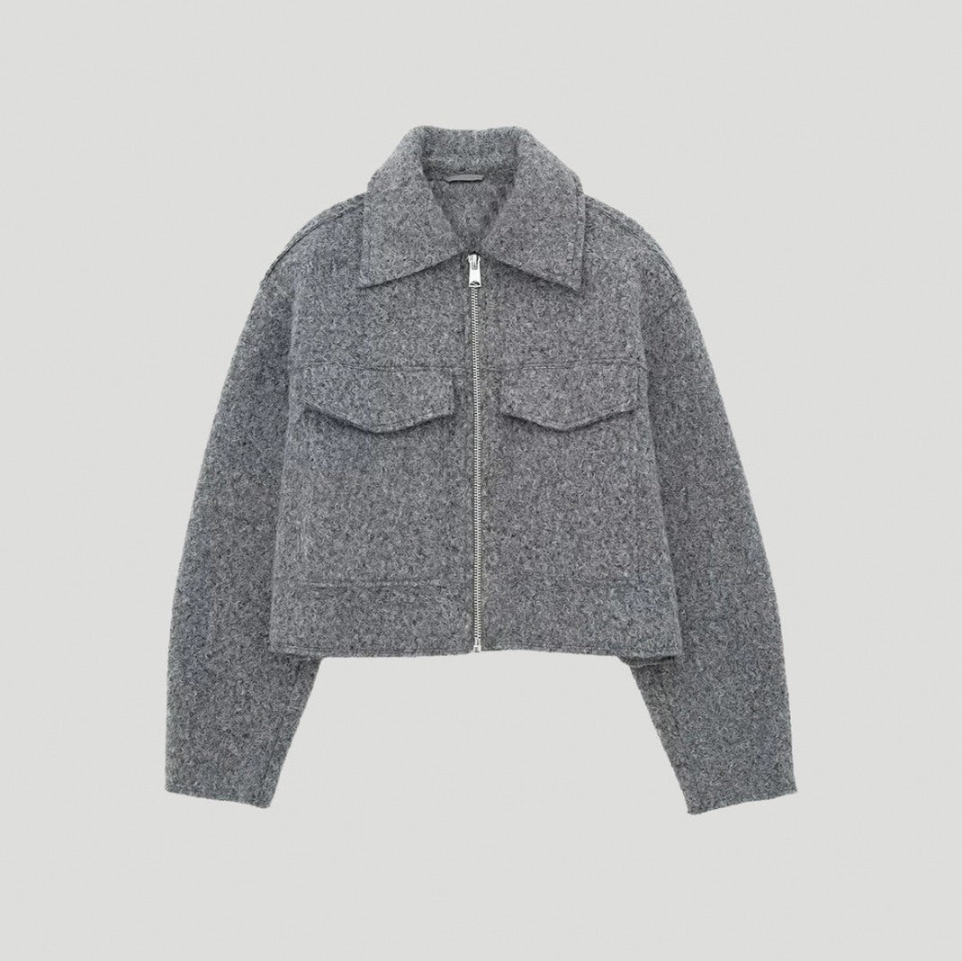 Tweed Collared Zip Cropped Jacket