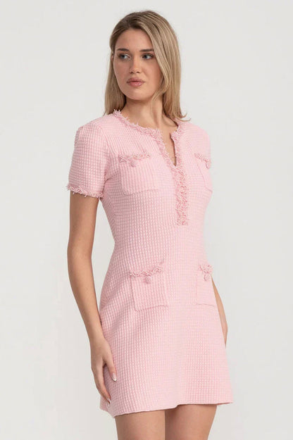 Tweed Fringe Shift Mini Dress