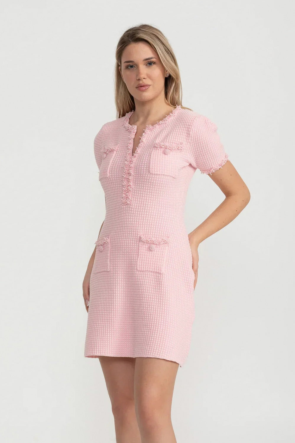 Tweed Fringe Shift Mini Dress