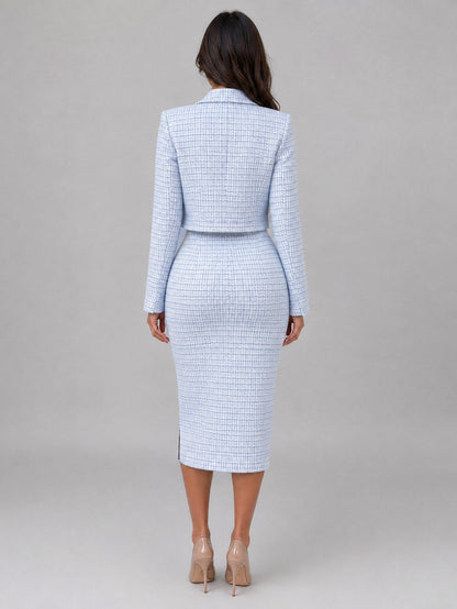 Tweed Cropped Jacket and Midi Dress Set