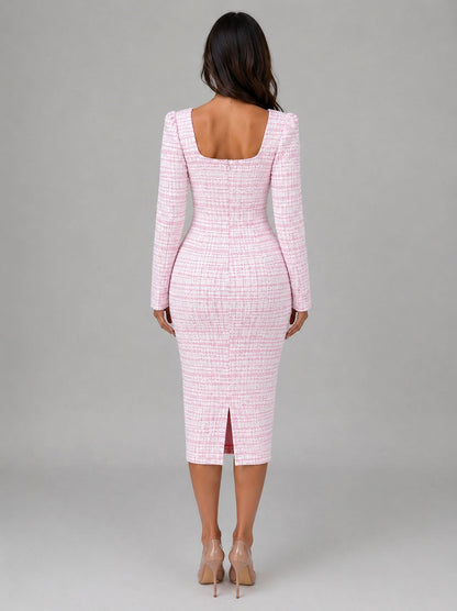 Tweed Cropped Jacket and Midi Dress Set