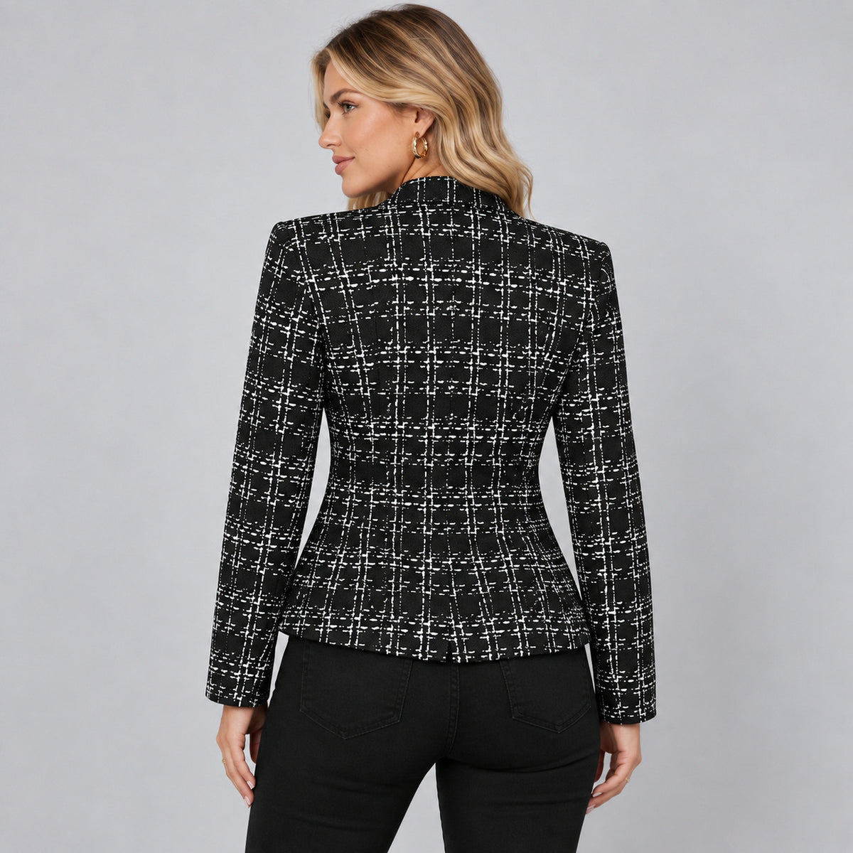Tweed Plaid Open Front Blazer