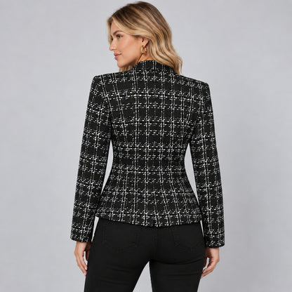 Tweed Plaid Open Front Blazer
