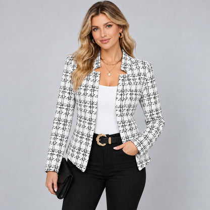 Tweed Plaid Open Front Blazer