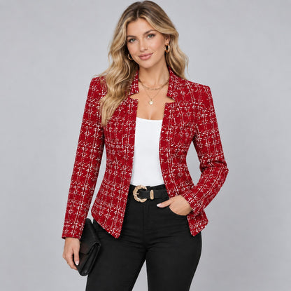 Tweed Plaid Open Front Blazer