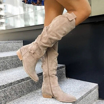Suede Almond Toe Knee High Boots