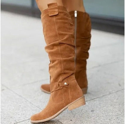 Suede Almond Toe Knee High Boots