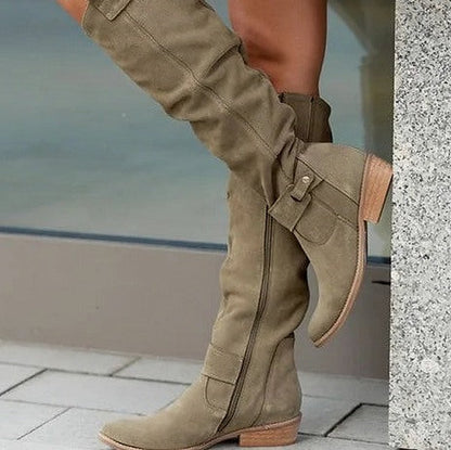 Suede Almond Toe Knee High Boots