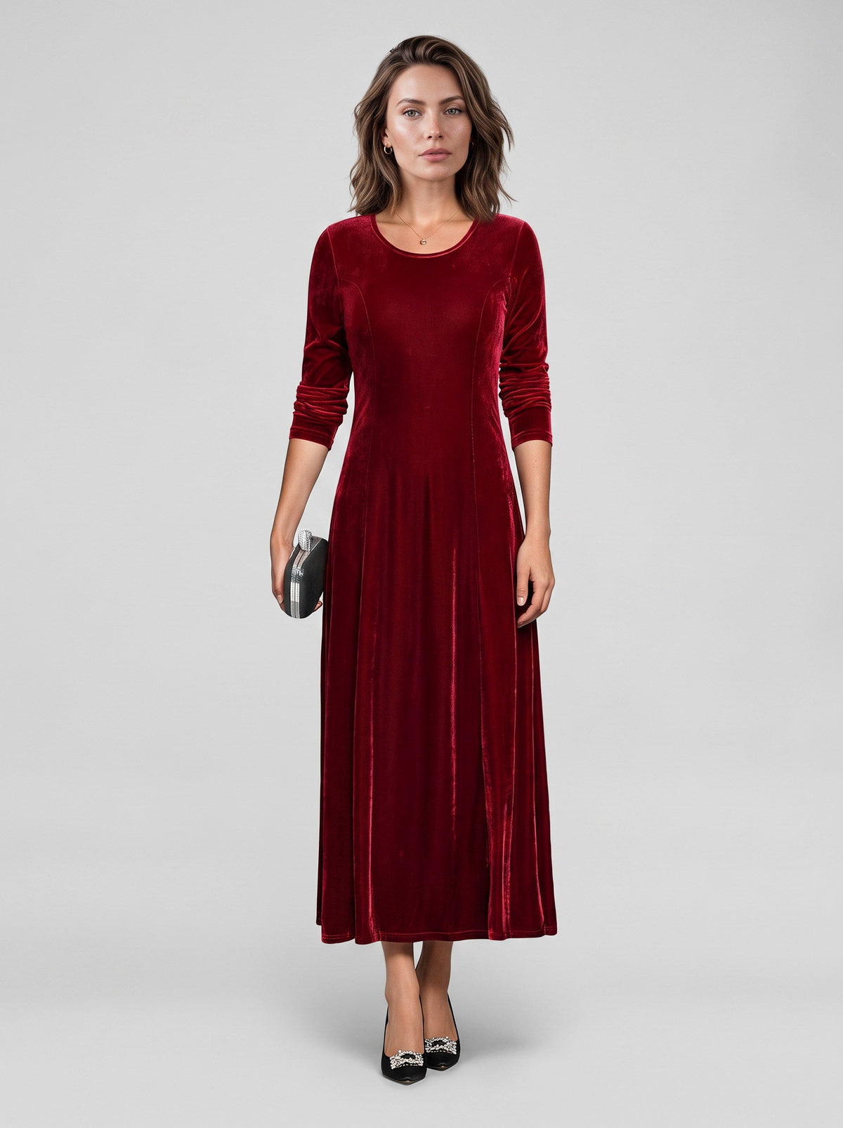 Velvet A-Line Modest Maxi Dress