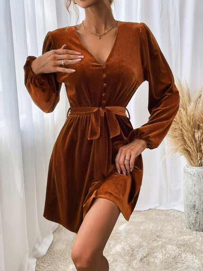 Velvet Button Front Mini Dress