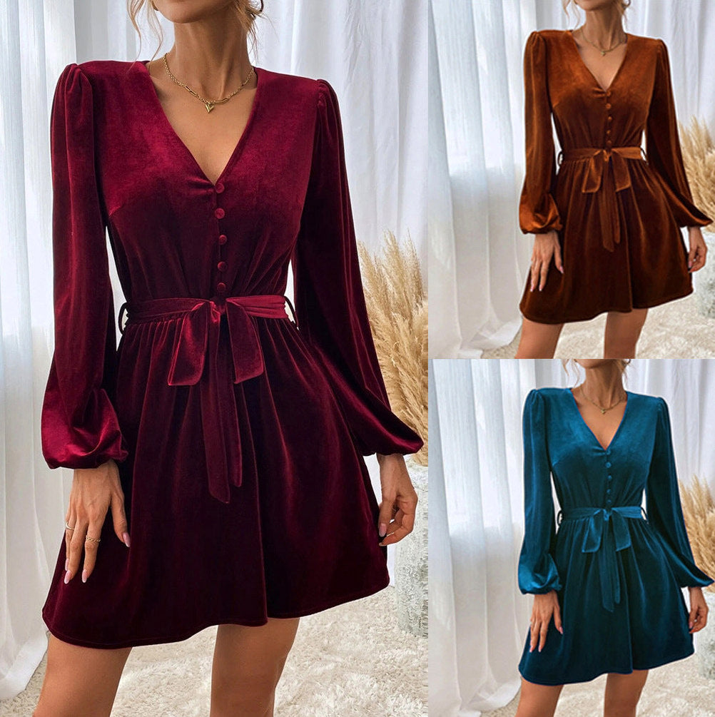 Velvet Button Front Mini Dress