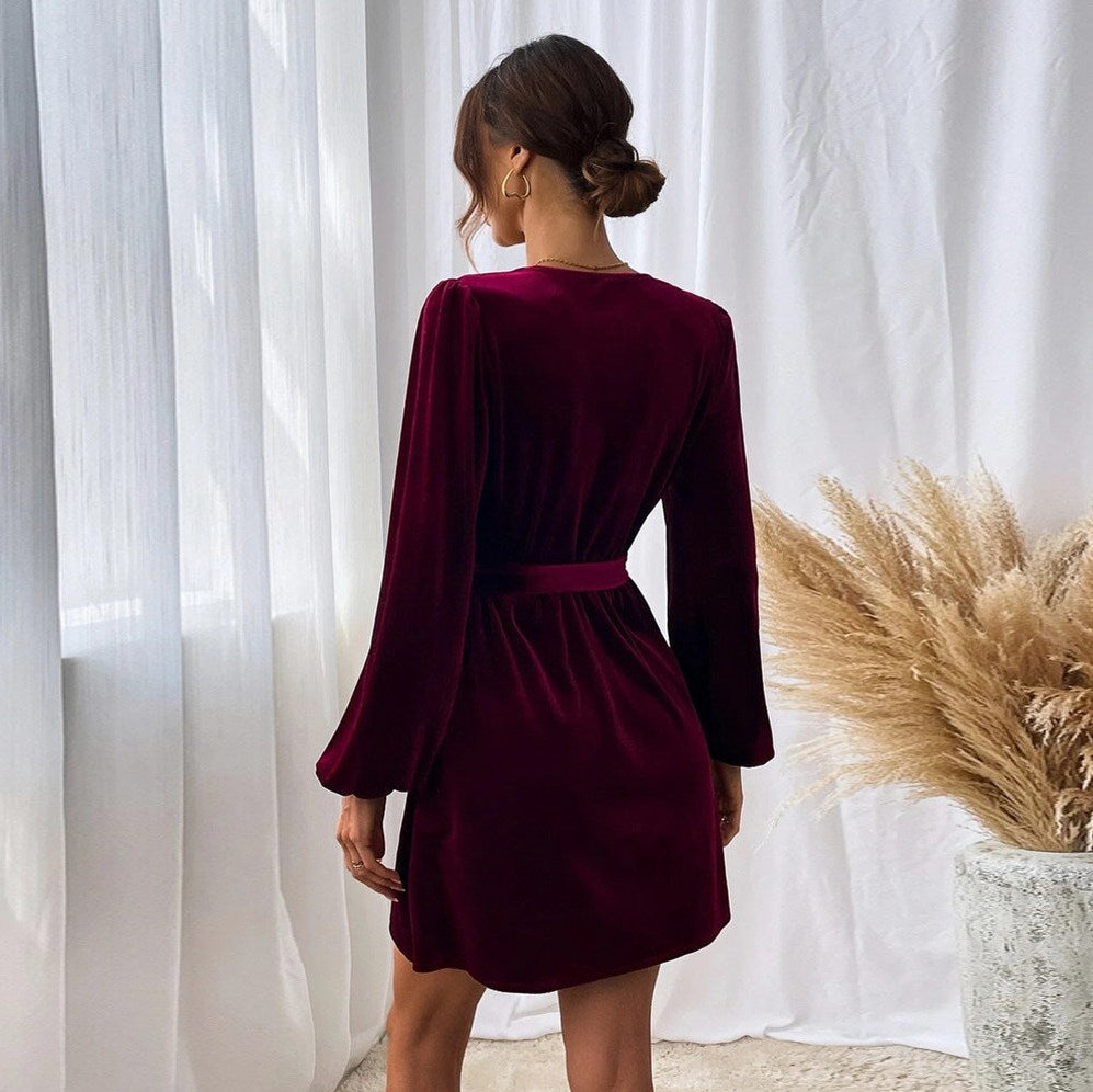 Velvet Button Front Mini Dress
