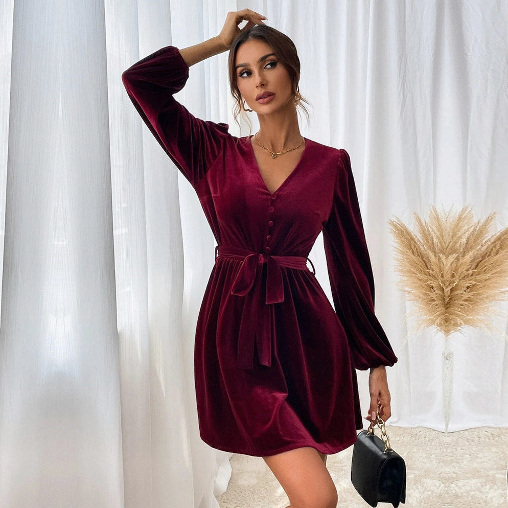 Velvet Button Front Mini Dress