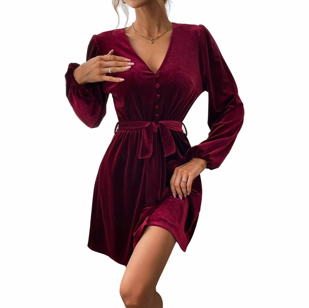 Velvet Button Front Mini Dress