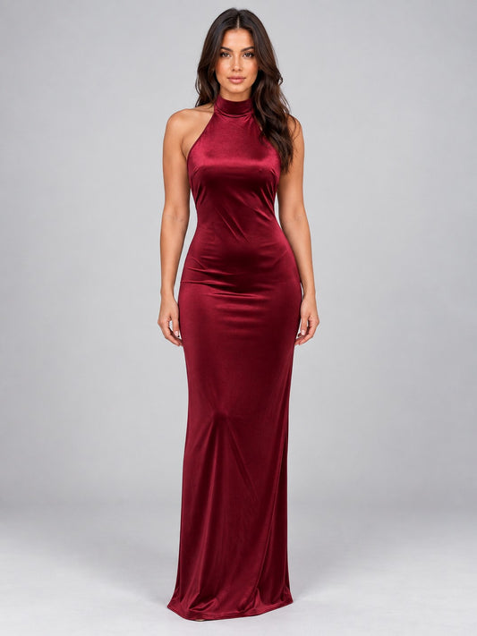 Velvet Halter Maxi Dress