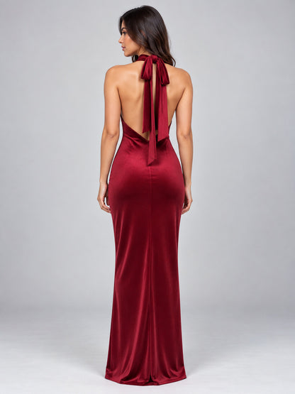 Velvet Halter Maxi Dress