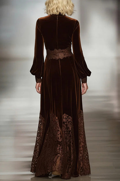 Velvet Long Sleeve Lace Maxi Dress