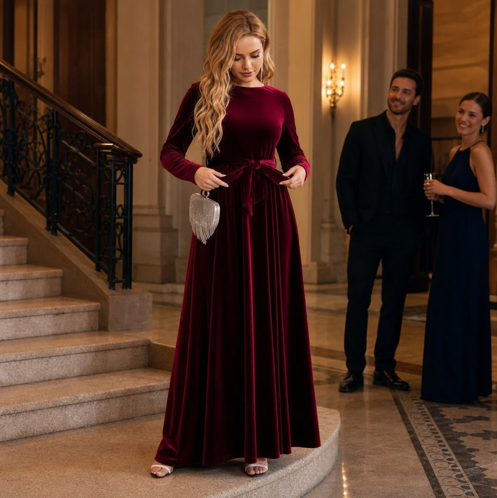 Velvet Long Sleeve Maxi Dress